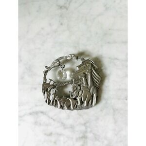Vintage Pewter Noah's Ark Suncatcher Ornament 3D Animals Giraffes Elephants
